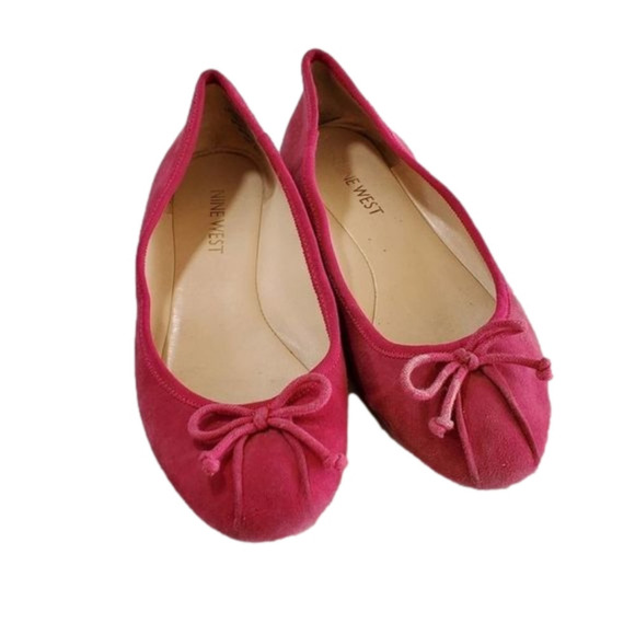 Nine west pink Suede flats with bows on toe - Picture 1 of 8